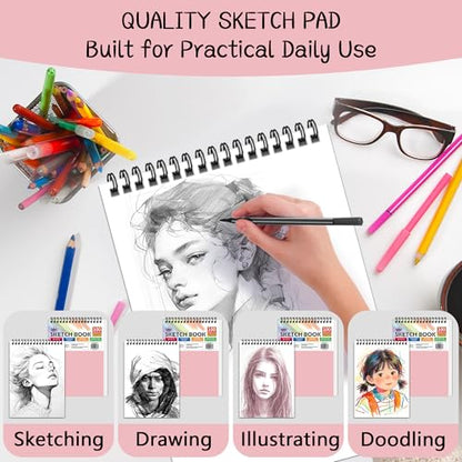 WINNER 9" x 12" Sketch Book 4 Pack, 400 Sheets Spiral Bound Art Sketchbook, 68lb/100gsm White Acid Free Drawing Pad, Sketching Drawing Writing Sketch Pad for Kids, Adults, Art Supplies, Pink - color: Pink, size: 9"x12"