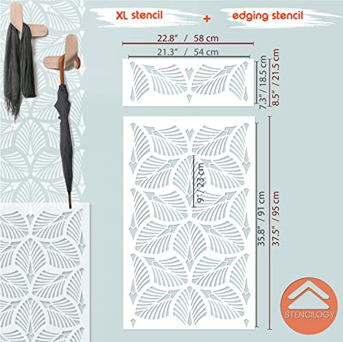 STENCILOGY® / Danube - 23" x 38" XL Wall Stencil, Palm Leaf, Large Allover Wall Stencils for Painting, Large Floral Wall Stencil