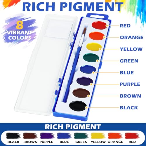 Watercolor Paint Set for Kids - Bulk Pack of 10, 8 Colors Washable Water Color Paints Sets with Paintbrush, Kids Watercolor Paint Set for Coloring, Art, Classrooms and Easter Paint Supplies - color: 8 Colors | 10 Pack