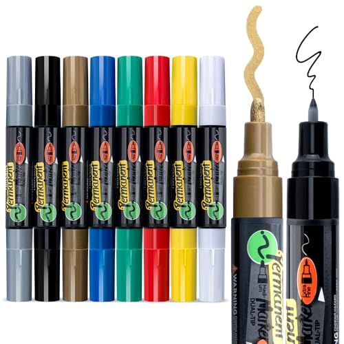 TRANSON 8 Colors Bold Tip and Extra Fine Tip Paint Markers Waterproof Oil Paint pen - color: 8 Colors