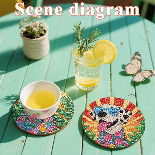 DOTSOPS 8 Pcs Dog Diamond Painting Coasters for Beginners with Holder 4 in - color: EDog