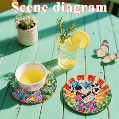 DOTSOPS 8 Pcs Dog Diamond Painting Coasters for Beginners with Holder 4 in - color: EDog
