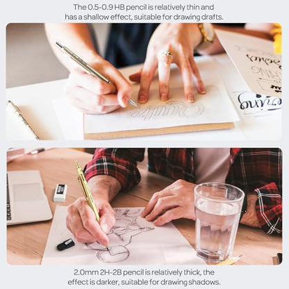 Nicpro 37PCS Gold Art Mechanical Pencil Set, 0.3/0.5/0.7/0.9/2mm Point - color: Gold, style: 0.3 0.5 0.7 0.9 2.0