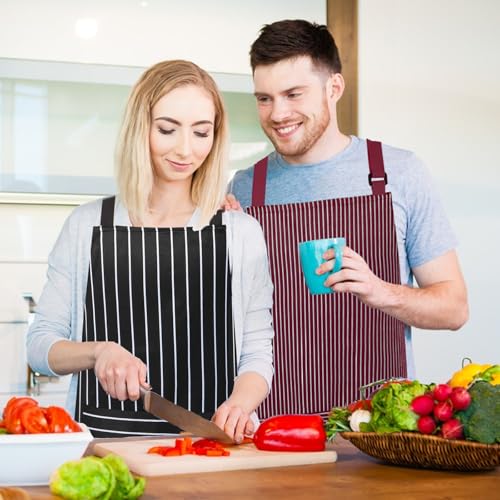 VALOME 2 Pack Kitchen Aprons with Pockets, Cooking Chef Apron for Men Women | Adjustable Neck Strap, Unisex Bib Soft Aprons, Cotton-Blend, for Grilling Cooking Gardening Baking - color: Black & Red