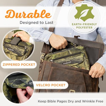 Christian Art Gifts Stand Firm Oak Moss Camo Poly-Canvas Organizer Bible Cover - 1 Corinthians 16:13, Medium - size: Medium