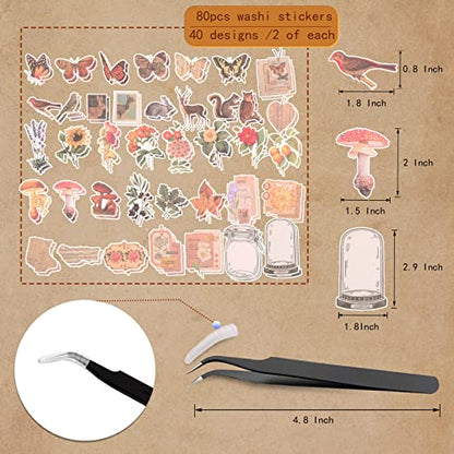 200Pcs Vintage Scrapbook Stickers, Aesthetic Junk Journal Stamping Supplies Kit, Scrapbooking Ephemera Washi Paper for Bullet Journaling Planners Diary Collage - style: Nature
