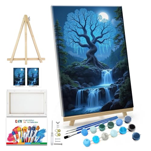JOOZ Landscape Paint by Numbers Kit for Adults with Frame, 8x12 Inch - color: Mountain Waterfall 079