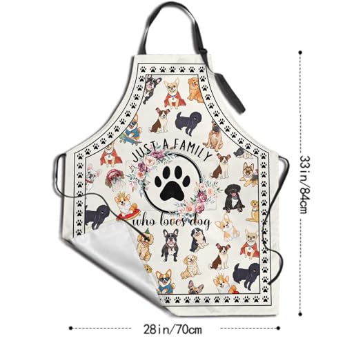 Funny Apron Polyester Grooming Aprons with Pocket for Cooking Kitchen Grilling Adults - color: Dog Family White