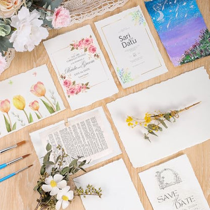 50 Sheets Watercolor Paper 4 x 6 Inch, 300 GSM Cotton Deckle Edge - size: 4 x 6inch