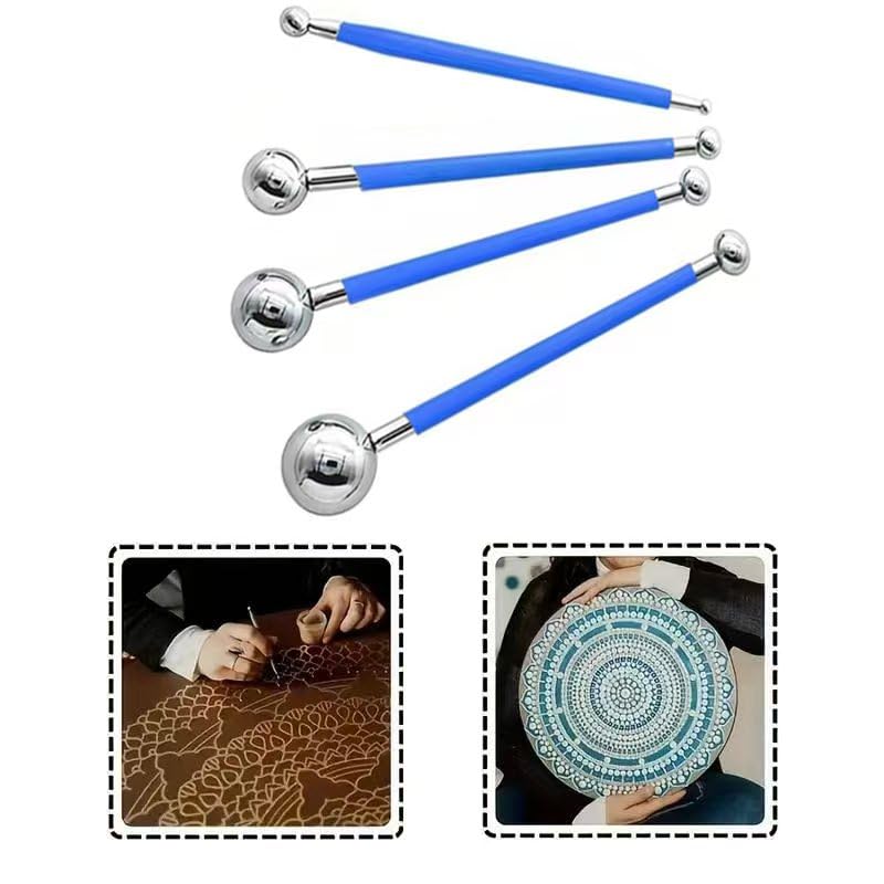9PCS Clay Ball Stylus & Nail Art Tool Set, Dual-Ended | Metal Ball Stylus Pens & Fine Detail Brushes for Nail Art, Polymer Clay, Pottery, Ceramic Sculpting & DIY Crafts - color: 9Pcs