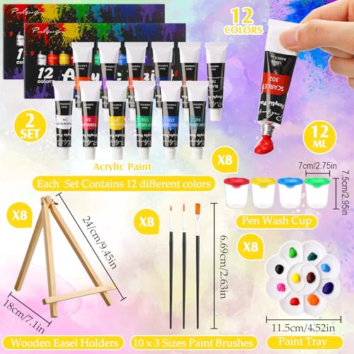Cholemy 8 Set Paint and Sip Kit for Adults 8'' x 10'' Pre Drawn Canvas with Wooden Easels Acrylic Paint Brushes Wash Cup Palette Apron for Painting DIY Date Night Party Supplies(Sunflower) - style: Sunflower