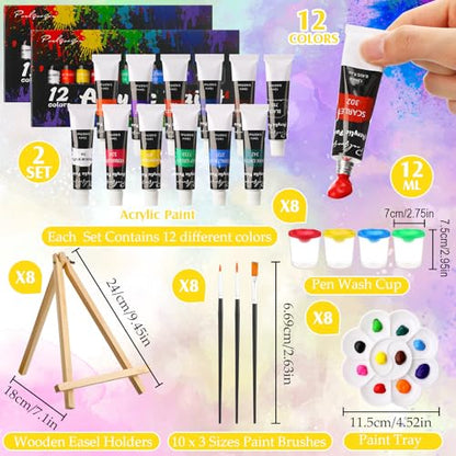 Cholemy 8 Set Paint and Sip Kit for Adults 8'' x 10'' Pre Drawn Canvas with Wooden Easels Acrylic Paint Brushes Wash Cup Palette Apron for Painting DIY Date Night Party Supplies(Sunflower) - style: Sunflower