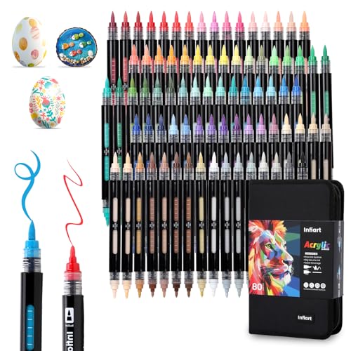 80 Colors Dual Tip Acrylic Paint Markers Automatic Ink Control Acrylic Paint Pens, Fine & Brush Tip Acrylic Markers Set for Christmas Decorations, Glass, Stone, Wood, DIY & Art Supplies - color: 80 Colors