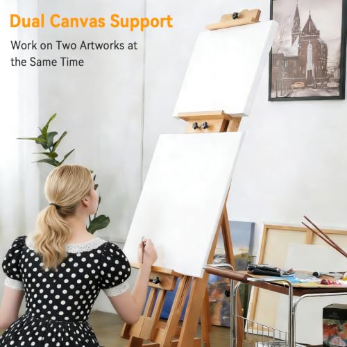 PHOENIX Versatile Studio H-Frame Easel - Solid Beech Wood with Locking Casters, Adjustable Angle & Height, Heavy Duty Canvas Holder with Storage Tray for Professional Artists - Dark Walnut