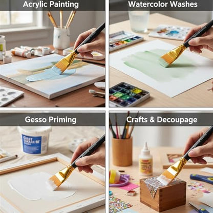 1 1/2 Inch Flat Paint Brushes 6Pcs - Large Acrylic, Oil & Watercolor Paint Brushes with Wooden Handle - Professional Artist Brush Set for Base Coating, Canvas, Crafts(6Pieces) - size: 6Pieces
