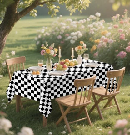 HEIPINIUYE 2 Pack Checkered Tablecloth Disposable 54 x 108 Inch Black and White Checkered Flag Plastic Table Cloth Disposable Rectangle Table Cover for Party Birthday Race Car Tablecloths - color: Checkered Tablecloth, size: 2 Pack