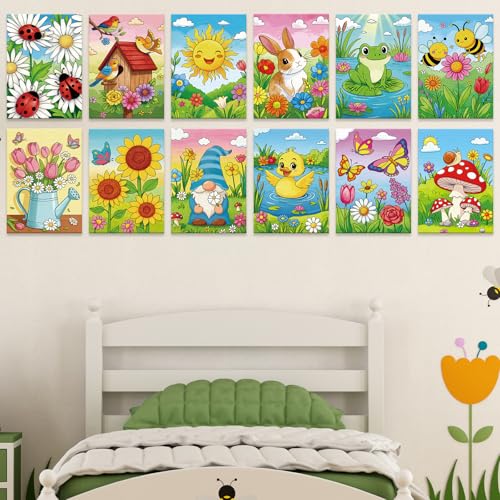 Louise Maelys Pre Drawn Canvas to Paint for Kids, 12 Pack Flowers & Animals - color: SPRING