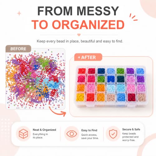 CGCG 5-Pack 28-Grid Clear Plastic Small Bead Organizer Storage Box | Portable diamond painting case with lids, mini craft containers for nail art glitter, seed sorting, jewelry making, sequins