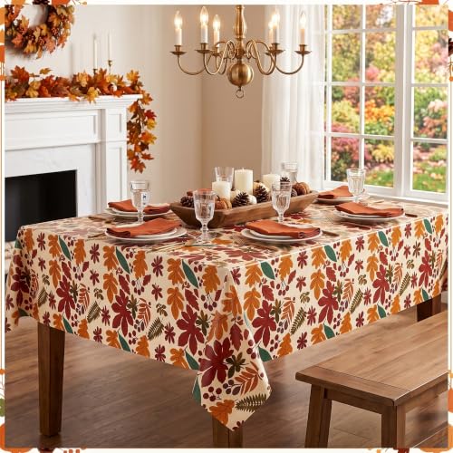 100FT x 54IN Thanksgiving Plastic Tablecloth Roll with Slide Cutter Box | Heavy Duty Disposable Fall Maple Leaf Table Cover Wall Backdrop, Harvest Pumpkin Table Cloth for Autumn Event Party Supplies - color: Brown Leaves, size: 1200" x 54" (Rectangular)