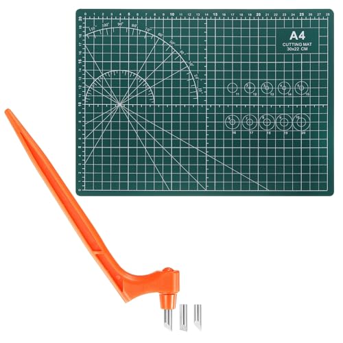 HARFINGTON Craft Cutting Tools 15/30/45 Degree Blades 360 Degree Rotating Blade Stainless Steel Cutter Pen Knife with Mat for DIY Crafts Stencils Scrapbooks, Orange - color: Orange