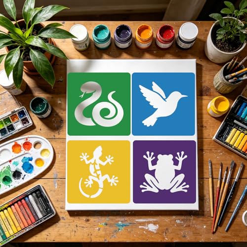 CUTHOLLOW Animals Fruit Plant Stencils, 24PCS 8-Inch Reusable Plastic | 24PCS 8-Inch Animals, Fruit & Plant Shapes, Reusable Washable Plastic, Painting, Crafts, Wall Art & Sidewalk Chalk - style: Garden Animals