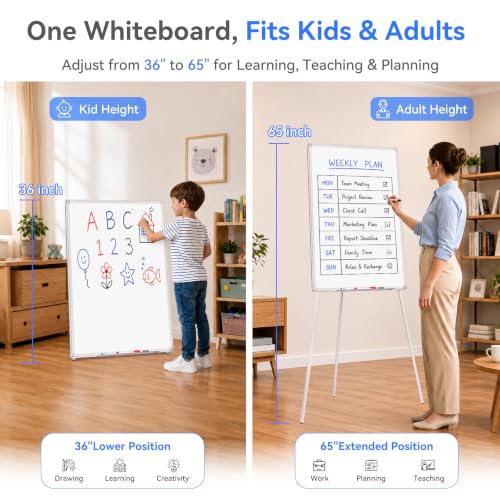 Maxtek Easel Whiteboard 36 x 24 in, Stand Tripod with Height Adjustable | 3' x 2' Magnetic Dry Erase Surface, Flipchart Stand, Portable Tripod Easel for Office, Teaching, Home and Classroom - style: 36x24 White