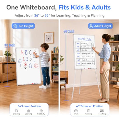 Maxtek Easel Whiteboard 36 x 24 in, Stand Tripod with Height Adjustable | 3' x 2' Magnetic Dry Erase Surface, Flipchart Stand, Portable Tripod Easel for Office, Teaching, Home and Classroom - style: 36x24 White