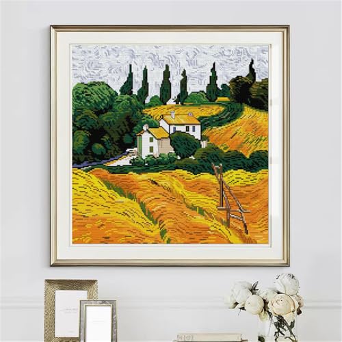 JOYSEWING Stamped Kits Harvest Fields Cross Stitch Kits Beginners Embroidery 11CT Needlepoint Kits Counted Patterns Embroidery DIY Home Decoration- (Autumn Colors (Printed)) 19.7×19.7 inch - color: Autumn Colors (Printed)