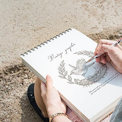 Deokke Sketchbook Top Spiral Bound Sketch Pad, 9 x 12 inch,100GSM Thick Paper,50 Sheets 100 Pages,Art Sketch Book Aesthetic Cute Drawing Writing Paper for Girls Women-Butterfly Flower - color: A-18-Butterfly