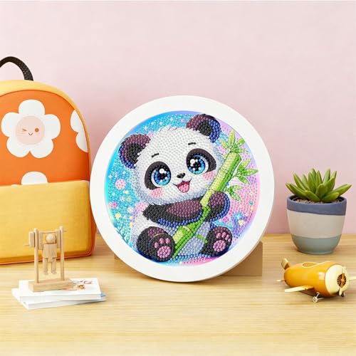 Arttoplus Panda Diamond Art Kits for Kids with Round Frame 8x8 inch - color: CC1127-US