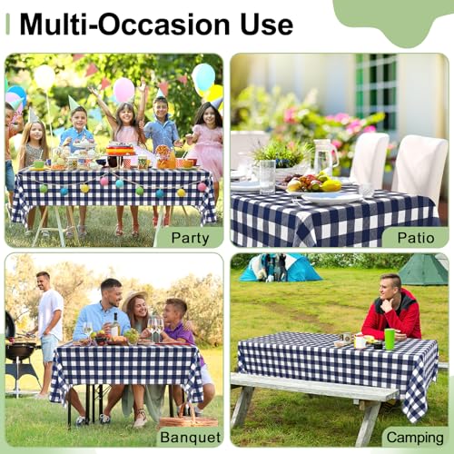 4 Packs Buffalo Disposable Table Cloth, 54 x 108 Inch Waterproof Plastic Tablecloth, Rectangle Navy and White Checkered Table Covers for Picnic, Birthday, Party, Back to School - color: Navy and White, size: 54" x 108" - 4 Pack