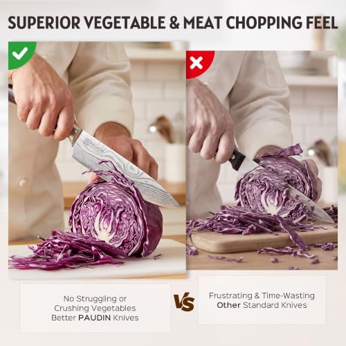 PAUDIN 17 PCS Kitchen Knife Set, Razor Sharp Knife Block Sets, Ideal Gifts - color: Brown, size: 17 PCS Knife Set