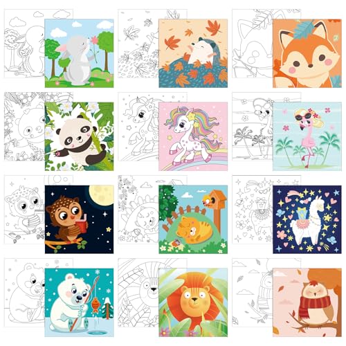 Affrolling 12 Pcs Pre Drawn Canvas for Painting for Adults 8 x 8 Inch Canvas Painting Kits Stretched with Drawing Ready to Paint Beginner Artists Date Night Party Supplies(Animals) - style: Animals
