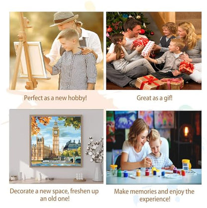 Artunion Framed Paint by Numbers Kit for Adults Beginners & Kids Ages 8-12,Big Ben Paint by Number with Frame,London City Paint by Numbers Kit on Canvas 10 * 10 Inch Without Easel - color: ZXT-241-F