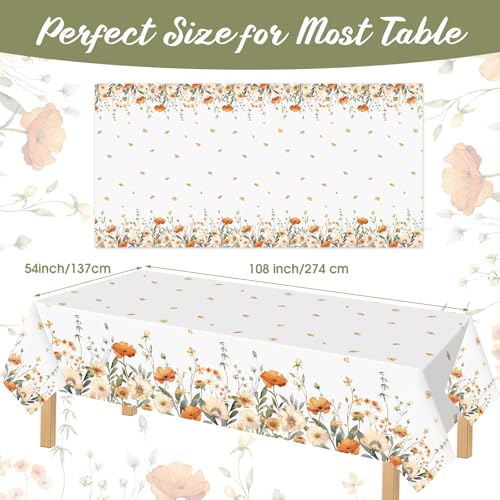 FuWeave 12 Pcs Fall Floral Tablecloth Disposable Plastic Table Covers Thanksgiving Autumn Harvest Wildflower Waterproof Tablecloths for Autumn Thanksgiving Birthday Party Decor, 54 x 108 Inch - style: Autumn Floral