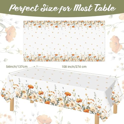 FuWeave 12 Pcs Fall Floral Tablecloth Disposable Plastic Table Covers Thanksgiving Autumn Harvest Wildflower Waterproof Tablecloths for Autumn Thanksgiving Birthday Party Decor, 54 x 108 Inch - style: Autumn Floral