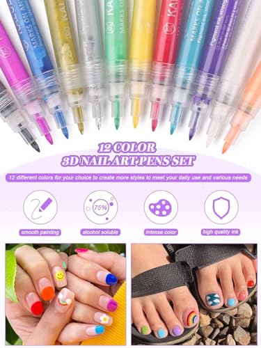 12 Color Nail Art Pens Kalolary Nail Art Marker Point Graffiti Dotting Pen - color: C