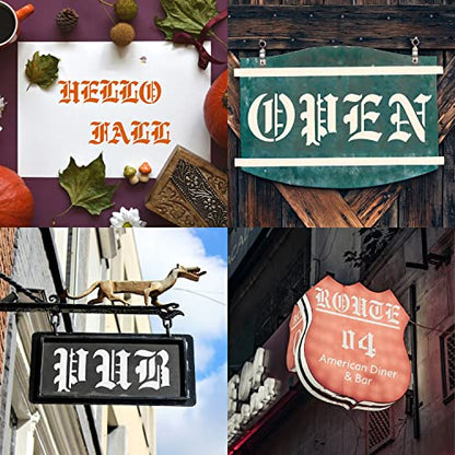 5 Inch Calligraphy Letter Stencils for Painting, 66 PCS Old English Lettering Stencils Reusable Alphabet Stencil Plastic Letters Numbers Templates for Painting on Wood Wall Fabric Art Crafts - size: 5 inch