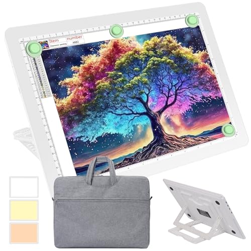 Phylosal Rechargeable A4 Light Pad with Built-in Stand & Bag, Magnetic Tracing Light Box for Drawing, Diamond Art Light Board with Side Button, Super Bright Light Table for Diamond Painting, Sketching - color: White, size: A4 with Handbag