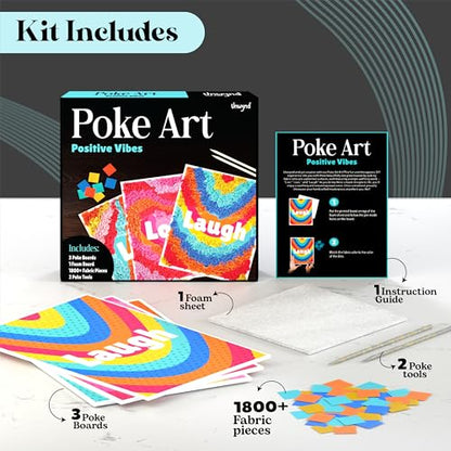 Unwynd Poke Art Positive Vibes Flower Bouquet Kit for Adults, Women & Teens | Hobby activity, brain puzzles, adult, 12 illustration sheets, 12 pages of stickers, 12 colour pages Rubbing Plates & Supplies - style: Positive Vibes