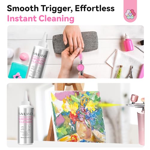 SAVILAND Airbrush Cleaner Solution 8.12 fl. oz: Low-Odor, Quick Clean for Water-Based Acrylic Paint, Gel Nail Polish & Watercolor, Prevent Clogging, Salon & Home Use - color: Grey-Pro