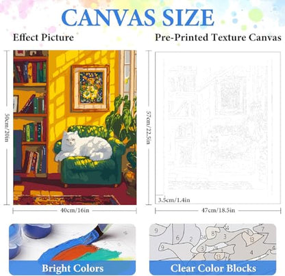 ZRIZQ Paint by Numbers Kit for Adults Beginner,Cat Books,16x20 | Full set with wooden brushes,rolled canvas,rich paints.Calming activity.Beginner friendly.Just open and paint. - color: 16"X20"Rolled Canvas(Frameless)-Cat 3