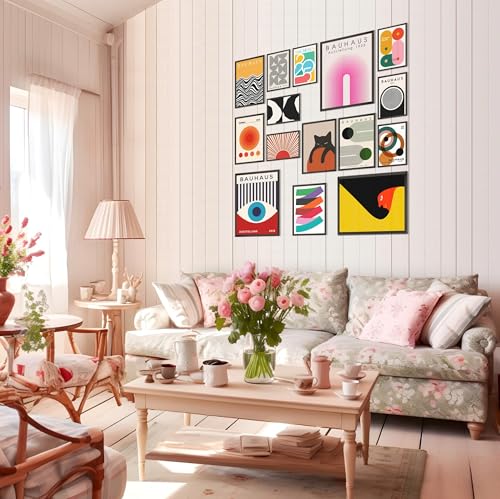 MAZUKO 15 Pcs Unframed Bauhaus Mid Century Art - Modern Boho Decor - color: Boho Eclectic 1
