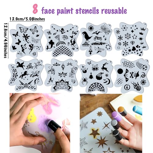 40 pcs Finger Sponge Daubers Foam with Storage Case Colorful Craft Drawing Chalk Fingers Set with 8pcs Reusable Stencils for DIY Face Painting Art,Card Making