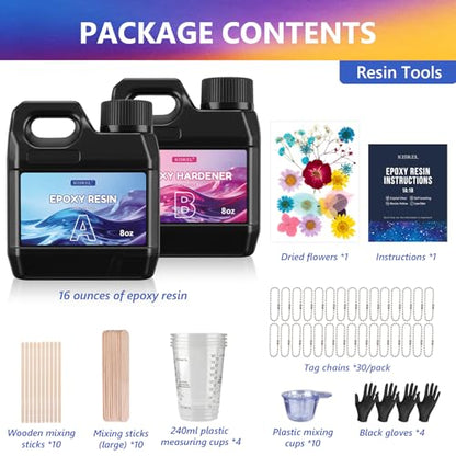 KISREL Epoxy Resin Kit for Beginners, Resin Kit with Molds, 16OZ Keychain Mold Resin Kit with Hole, 25-Cavity Clear Epoxy Resin with Silicone Earring Molds Ideal for Making Keychains, Craft Works - size: 16oz Key Chain Kit