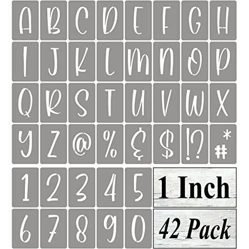 1 Inch Alphabet Letter Stencils for Painting - 42 Pack Letter and Number Stencil Templates with Signs for Painting on Wood, Reusable Letters and Numbers Stencils for Chalkboard Wood Signs & Wall Art - size: 1 Inch
