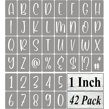 1 Inch Alphabet Letter Stencils for Painting - 42 Pack Letter and Number Stencil Templates with Signs for Painting on Wood, Reusable Letters and Numbers Stencils for Chalkboard Wood Signs & Wall Art - size: 1 Inch