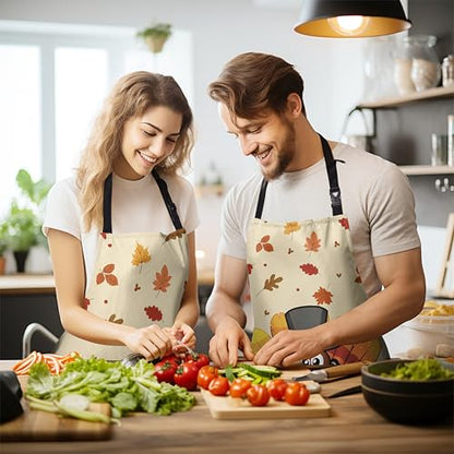 Thanksgiving Aprons for Women Men Turkey Apron with Adjustable Neck Strap Kitchen Chef Grilling Unisex Apron with Pockets for Cooking, Barbecue, Crafting, Sewing - color: Turkey-beige