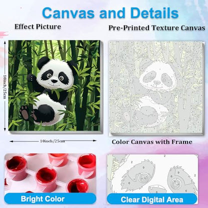 Artunion Framed Paint by Numbers Kit for Adults Beginners & Kids Ages 8-12,Panda Bear Paint by Number with Frame,Cute Animal Paint by Numbers Kit on Canvas 10 * 10 Inch Without Easel - color: ZXT-321-F