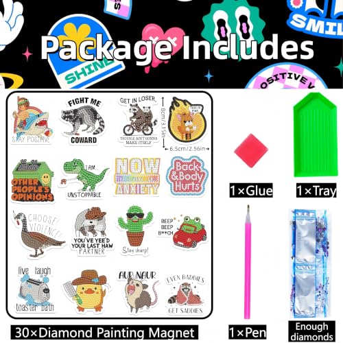 30 Pcs Funny Diamond Painting Magnets Kits Diamond Art Fridge Magnet Refrigerator Sticker Diamond Painting kit for Beginners Adults DIY Art Craft Gifts Home Decors - color: 30pcs Funny